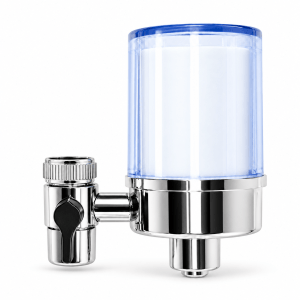 Little Luxury 3-Stage Tap Water Filter attached to a kitchen faucet