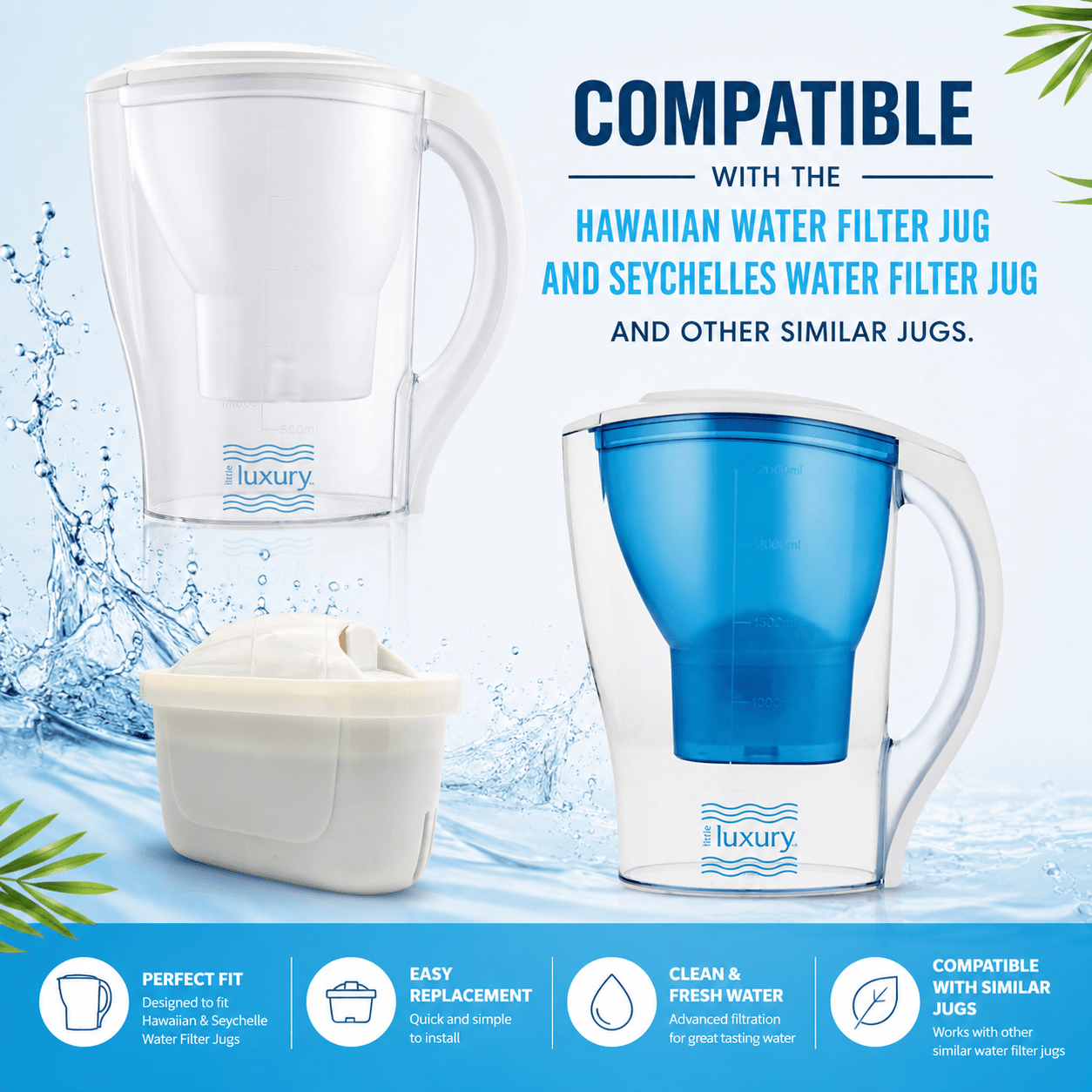 Little Luxury replacement filter compatible with Hawaiian and Seychelles water filter jugs