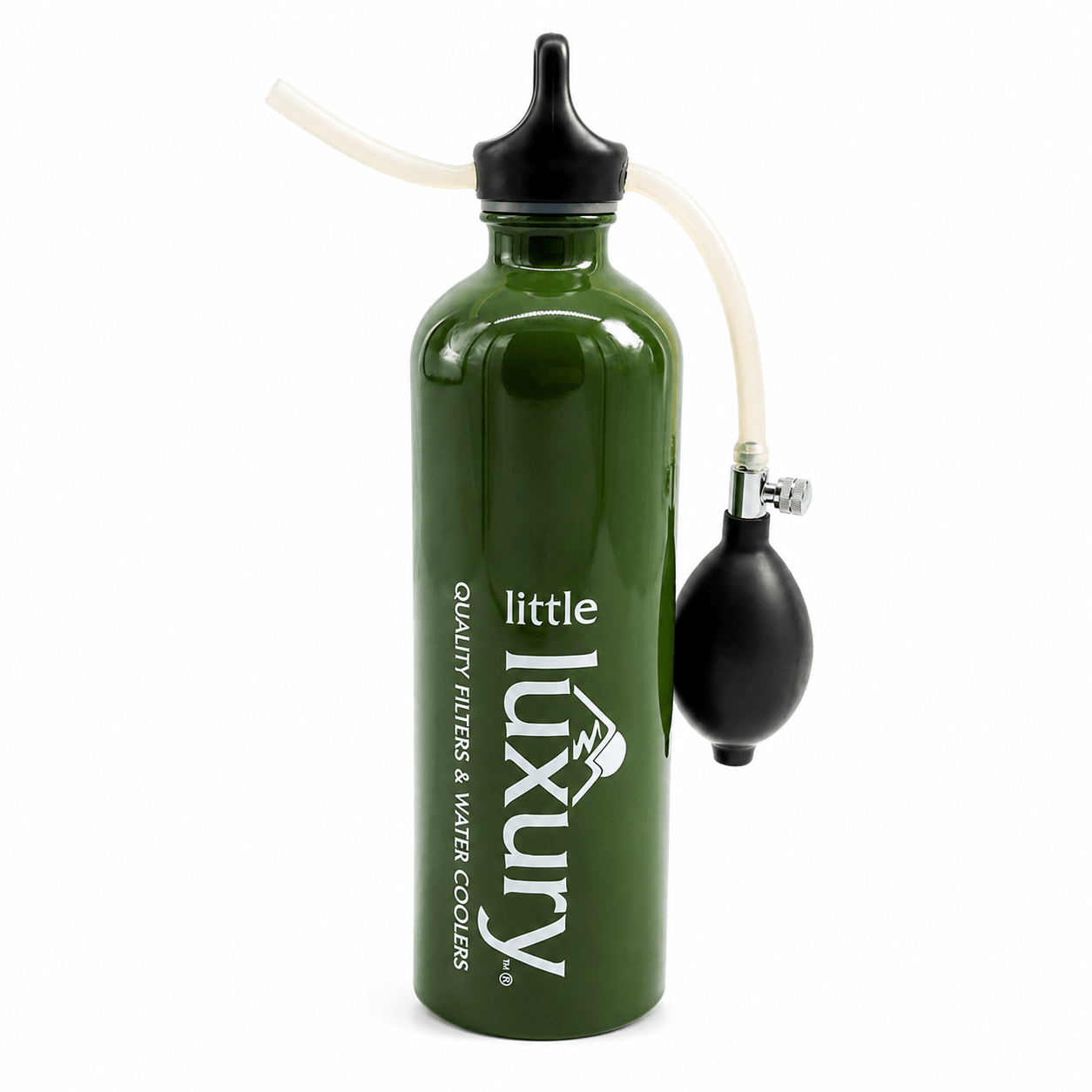 Little Luxury green Outdoor Camping and Hiking Filter Bottle with hand pump